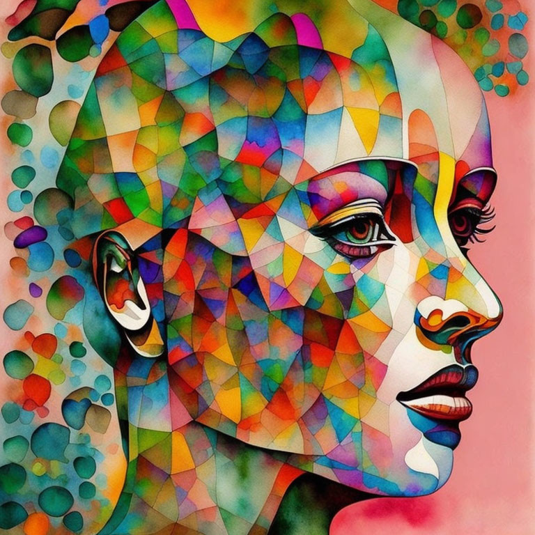 Vibrant geometric profile art with mosaic patterns.