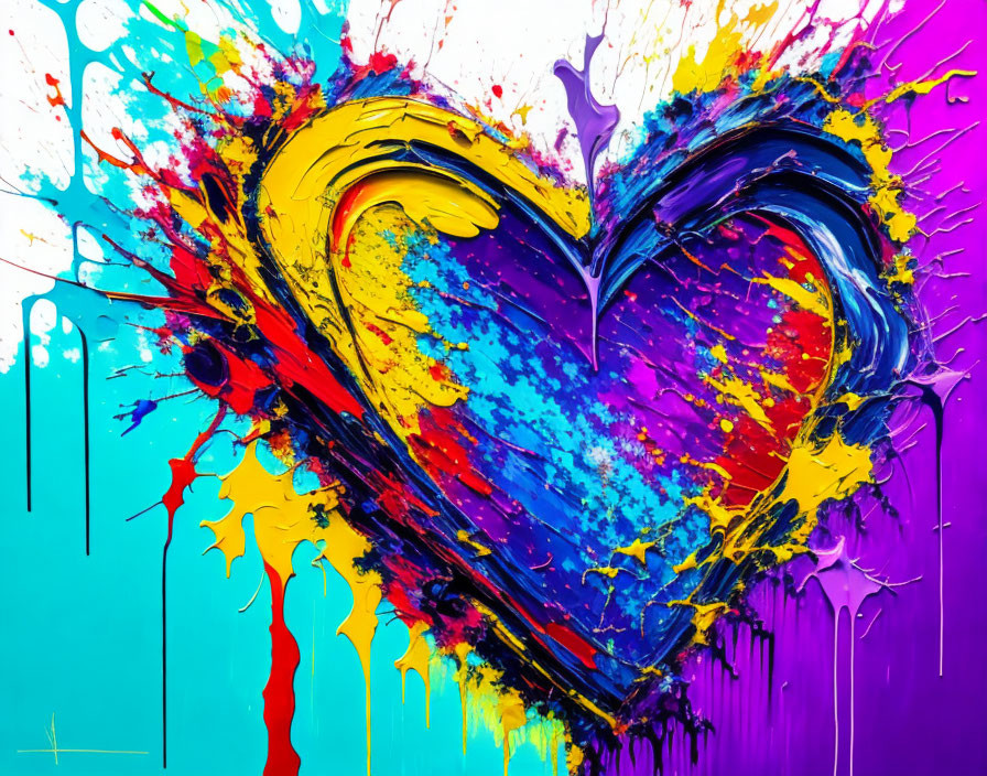 Vibrant Abstract Heart Painting with Colorful Splashes