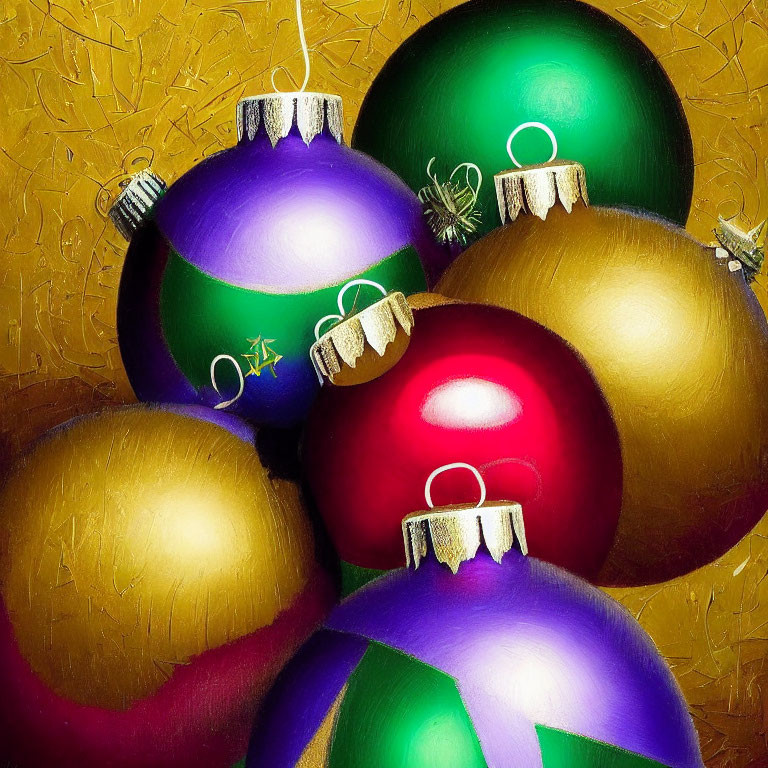 Vibrant Christmas Baubles in Purple, Green, Red, and Gold Tones