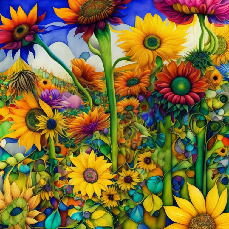 Assorted flowers painting with rich colors and intricate details