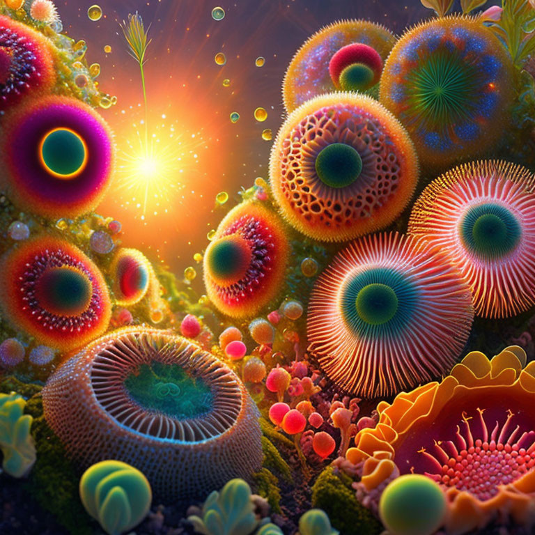 Colorful Psychedelic Microscopic Organisms with Detailed Patterns