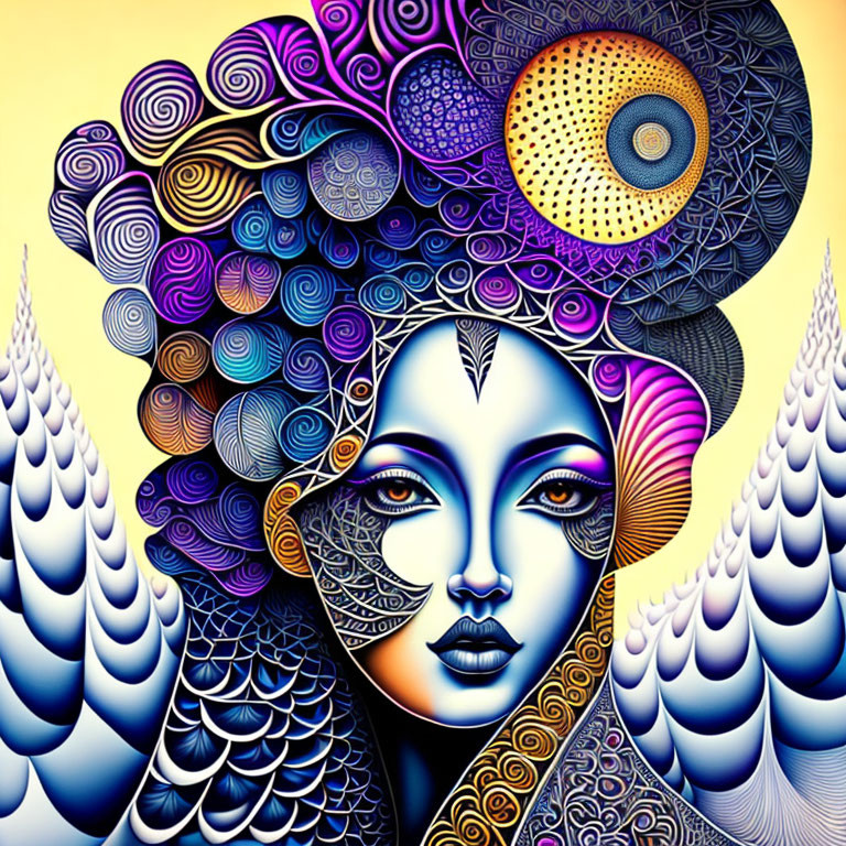 Colorful digital artwork: stylized woman's face with intricate patterns