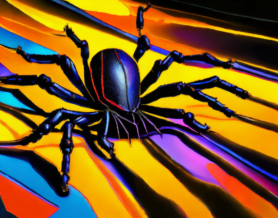 Colorful Stylized Spider Art on Abstract Rainbow Background