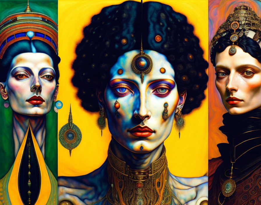 Vibrant Stylized Women Portraits with Elaborate Headdresses