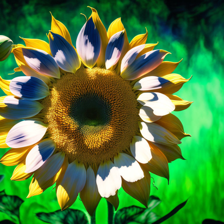 Close-Up Sunflower with Bright Yellow Petals on Green Background