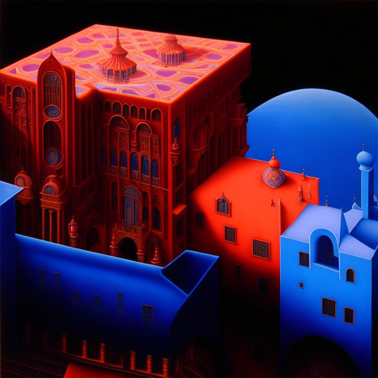 Surreal Cubic Structures in Orange and Blue Hues