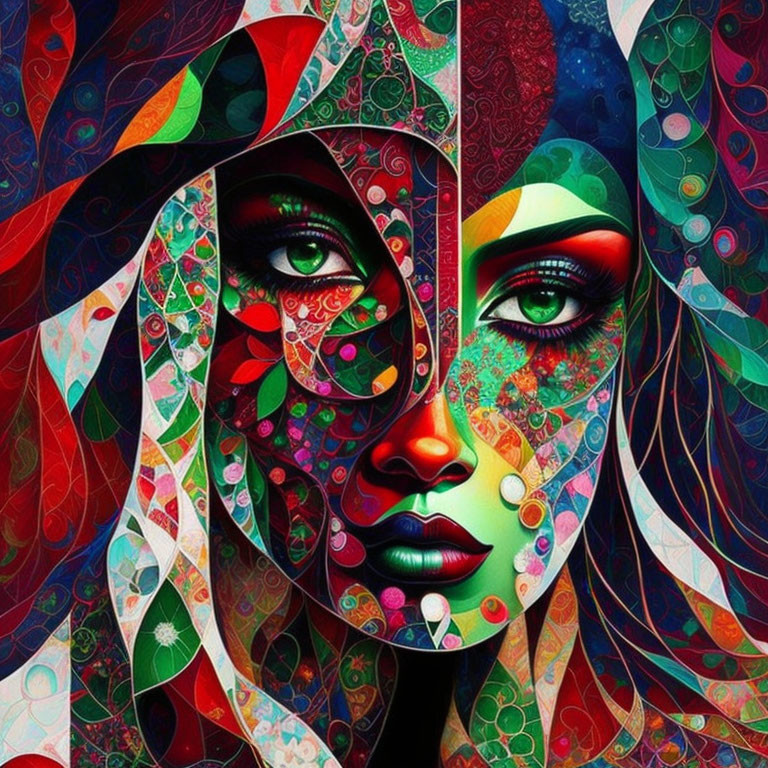 Colorful Abstract Art: Woman's Face with Floral Motif