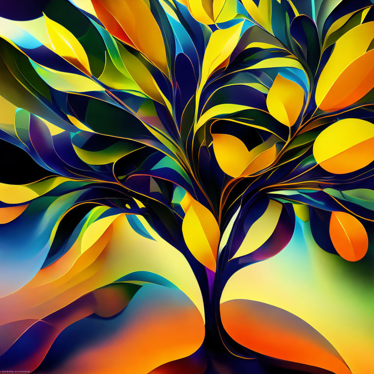 Colorful Stylized Tree Artwork with Swirling Branches