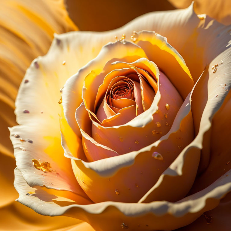 Detailed Close-Up of Golden-Yellow Rose Petals in Warm Sunlight