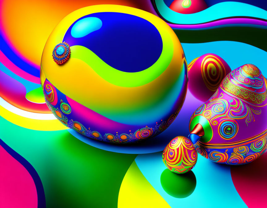 Colorful digital artwork: Multicolored spheres on abstract background