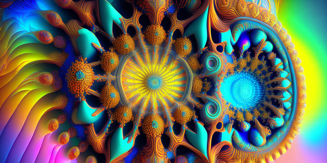 Colorful Fractal Image with Swirling Shapes and Symmetry