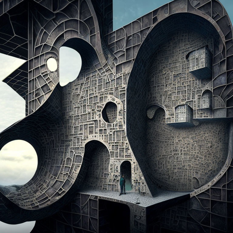 Surreal architectural structure with intricate design and impossible geometry