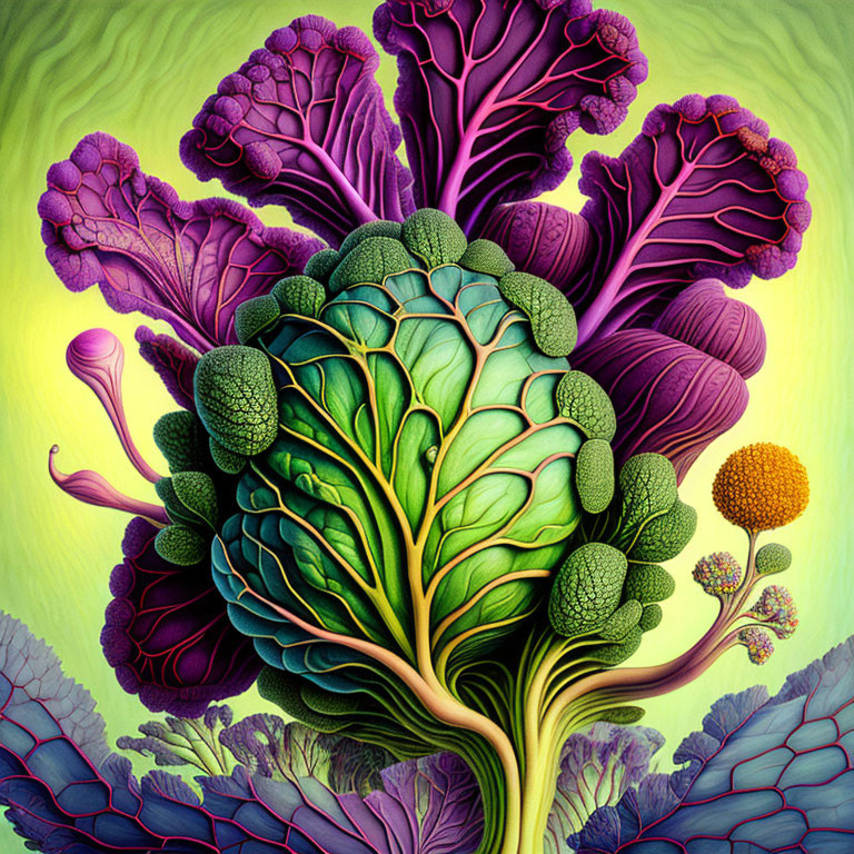 Colorful Tree Artwork Featuring Broccoli-Like Foliage