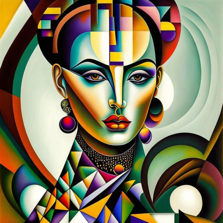 Colorful Abstract Painting of Stylized Woman's Face