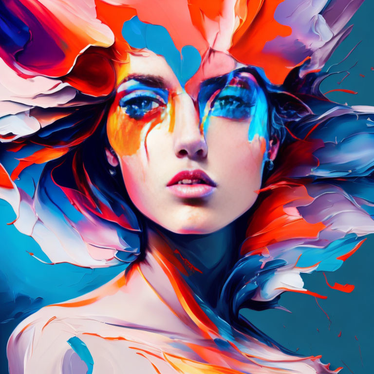 Colorful Paint Strokes Enhance Woman's Features