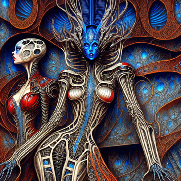 Detailed Biomechanical Humanoid Figures in Vibrant Colors