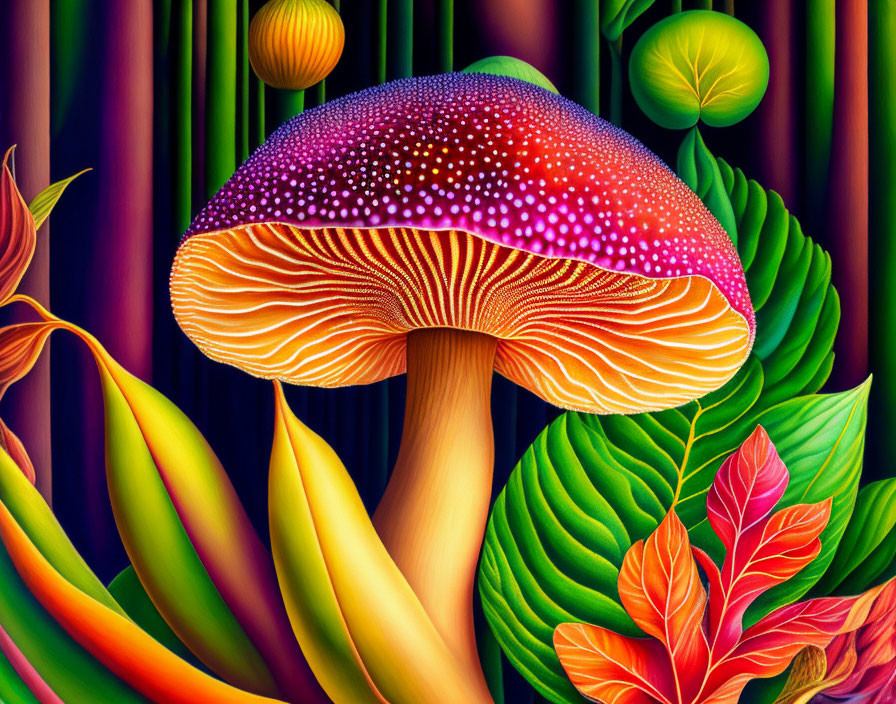 Colorful Digital Art: Whimsical Mushroom in Vibrant Setting