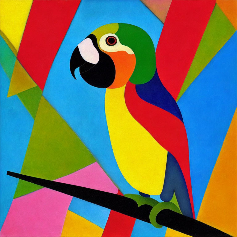 Vibrant Parrot Painting with Geometric Background