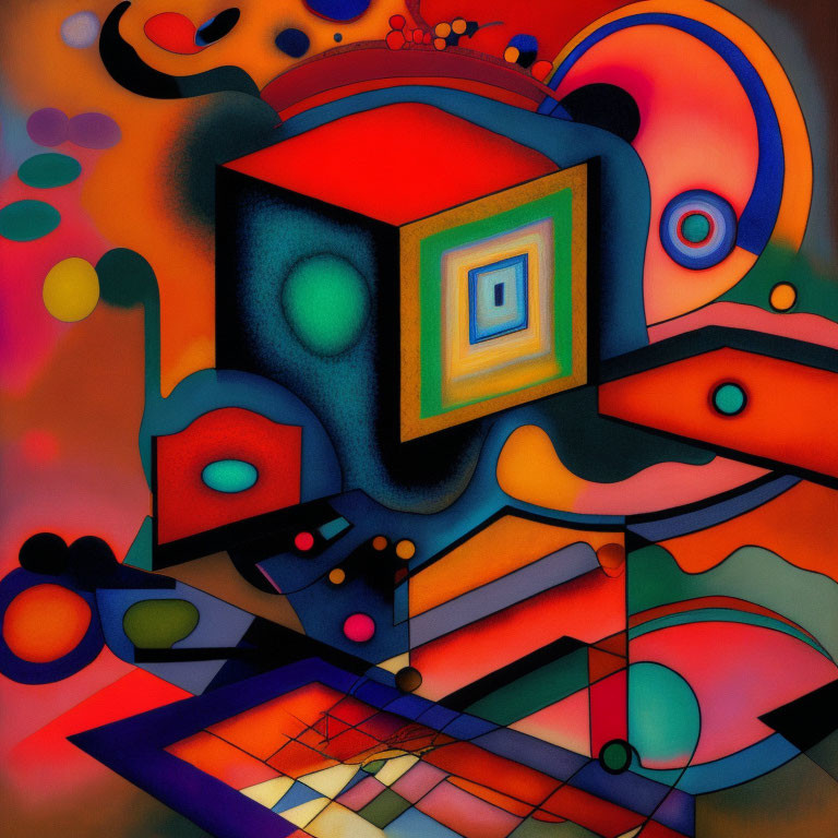 Vibrant geometric shapes in colorful abstract painting