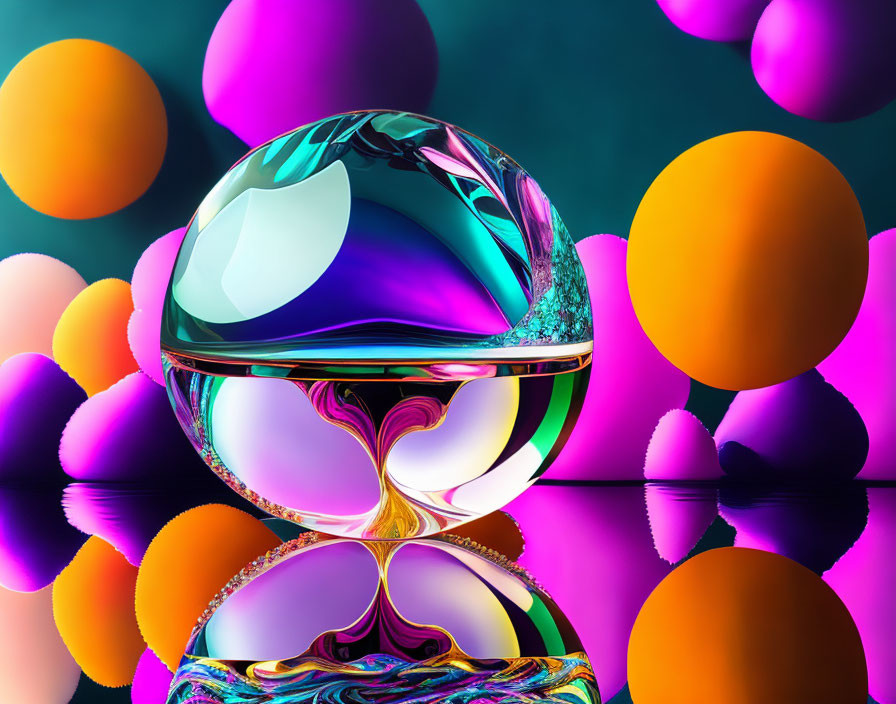 Colorful digital artwork: Iridescent sphere with complex interior structure