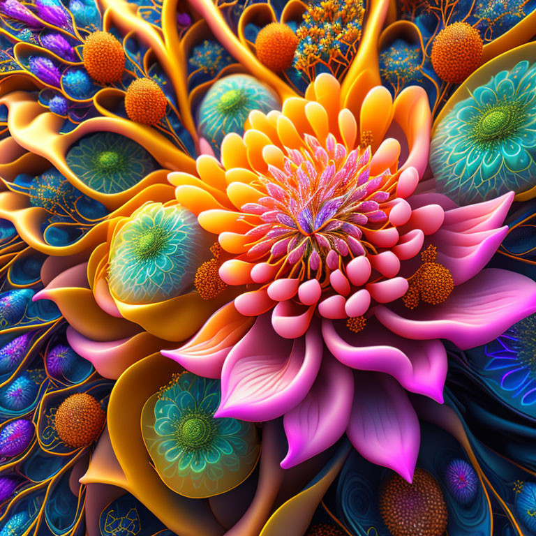 Colorful 3D flower in vibrant digital artwork