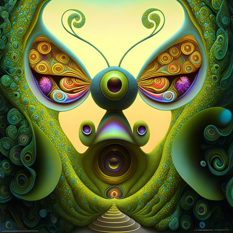 Colorful surreal butterfly creature in vibrant digital art