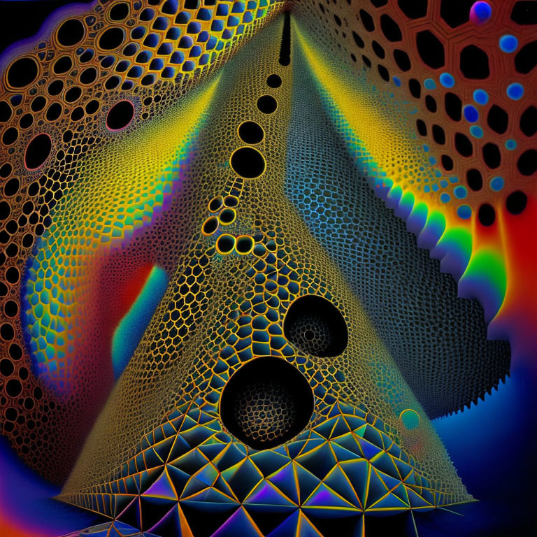 Colorful 3D optical illusion with geometric shapes in abstract digital art