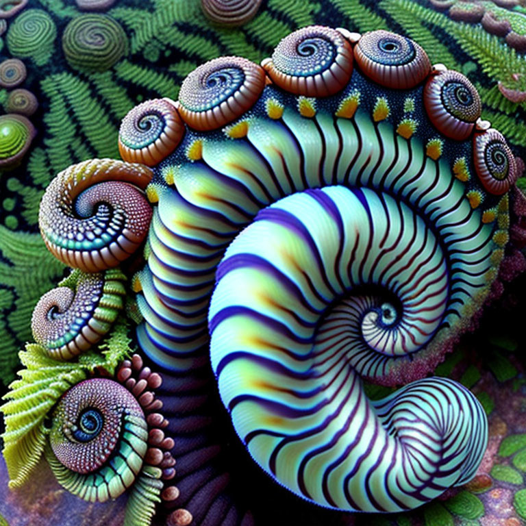 Colorful Fractal Spiral Shells in Digital Art