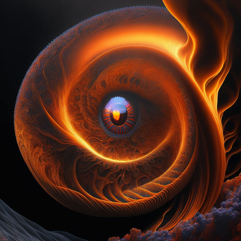 Abstract Fractal Image: Fiery Eye with Swirling Patterns