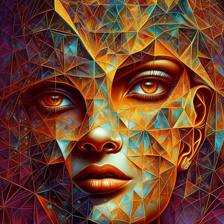 Colorful Geometric Pattern Portrait of a Woman