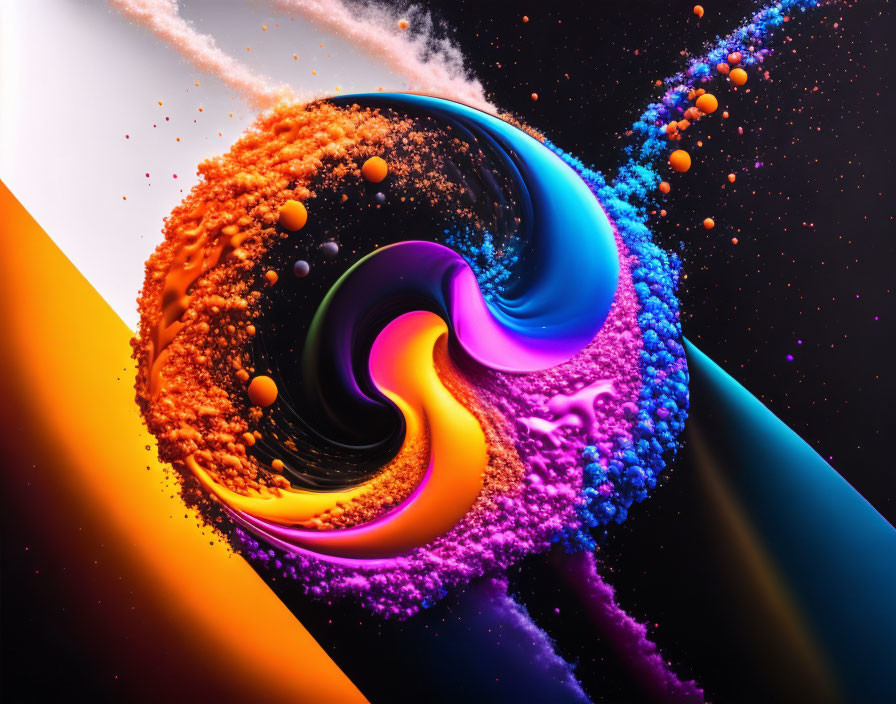 Vivid Abstract Digital Art: Swirling Cosmic Fusion of Colors and Textures