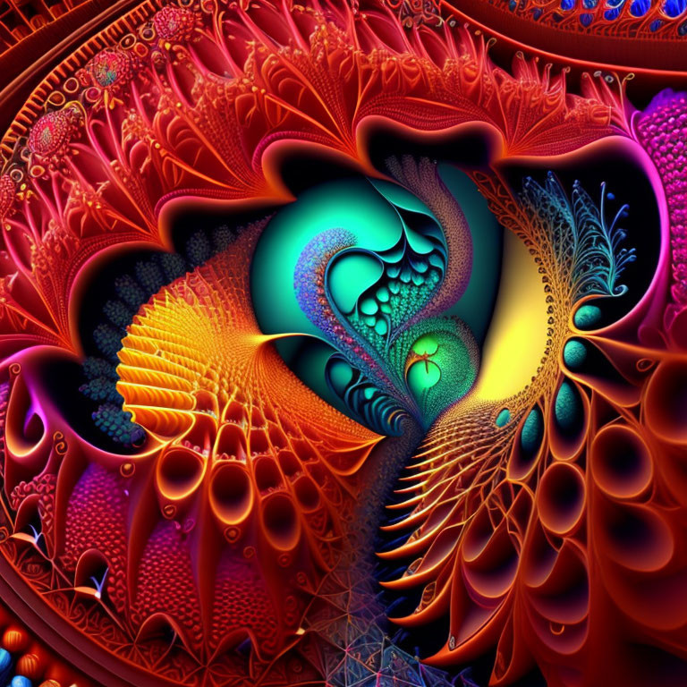 Colorful Abstract Fractal Image with Intricate Peacock Feather Patterns