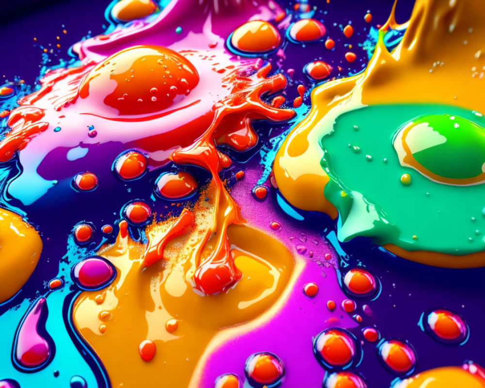 Colorful Liquid Splashes with Glossy Bubbles and Droplets