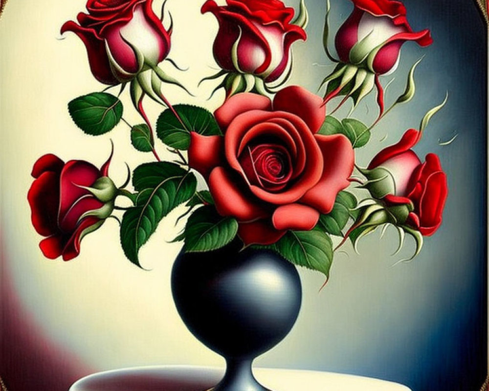 Vibrant digital art: Red roses bouquet in black vase