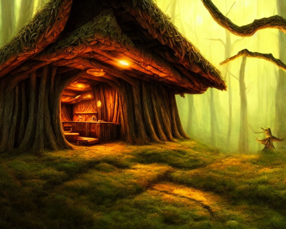 Cozy tree-shaped house in enchanted woodland setting