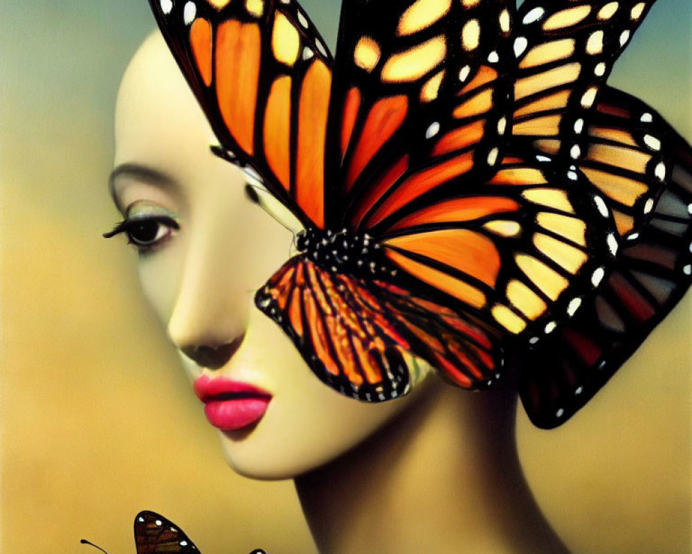 Surreal artwork: Human face with butterfly wings over eyes