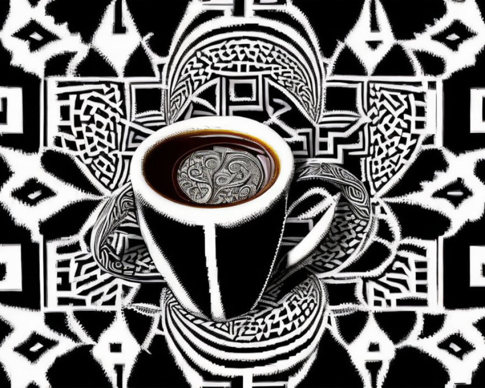 Geometric pattern background with centered coffee cup