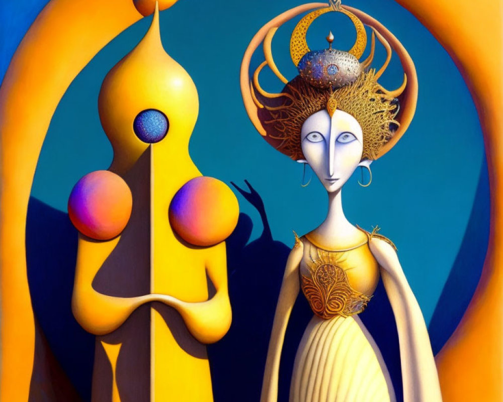 Surreal Artwork: Stylized Figures in Vibrant Colors