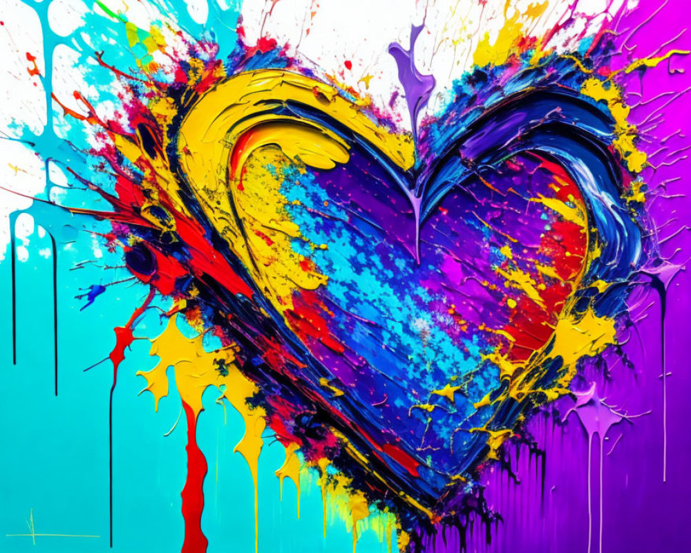 Vibrant Abstract Heart Painting with Colorful Splashes