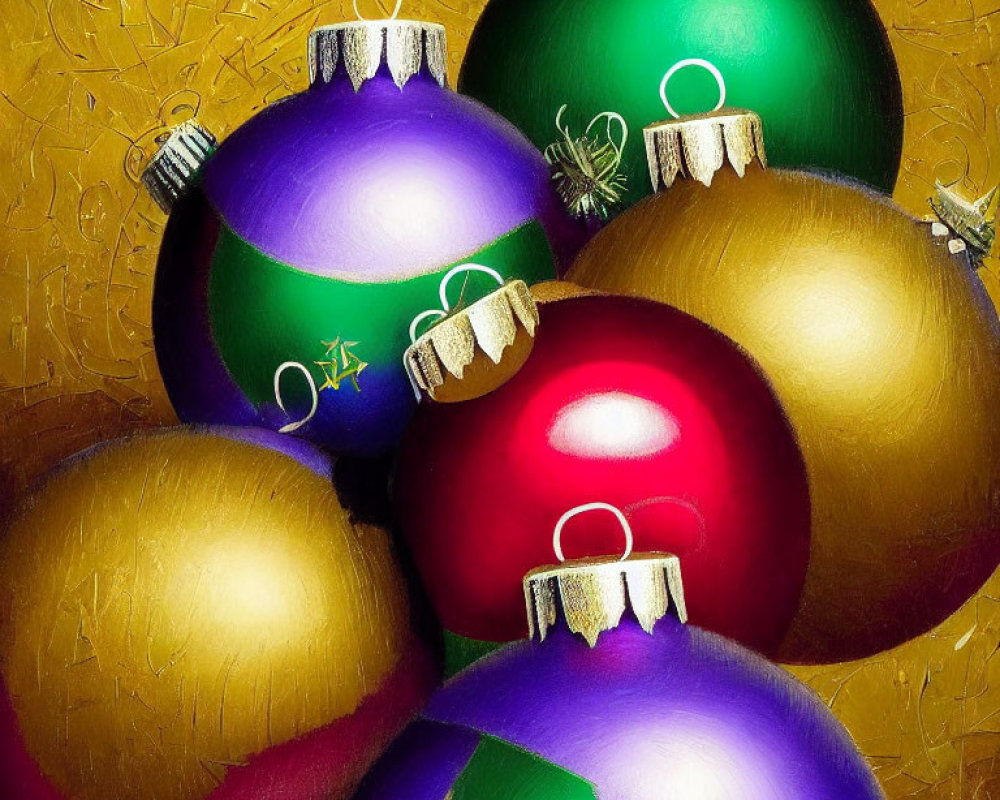 Vibrant Christmas Baubles in Purple, Green, Red, and Gold Tones