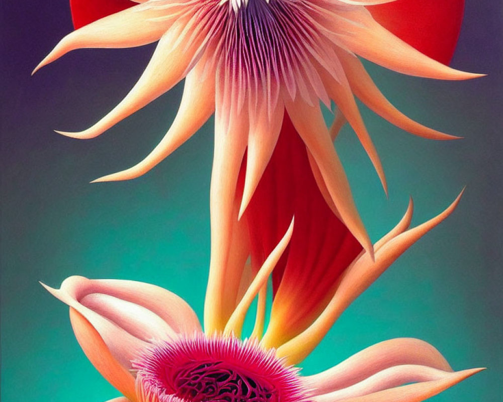 Colorful Illustration of Exotic Flowers with Pink, Red, and Orange Shades