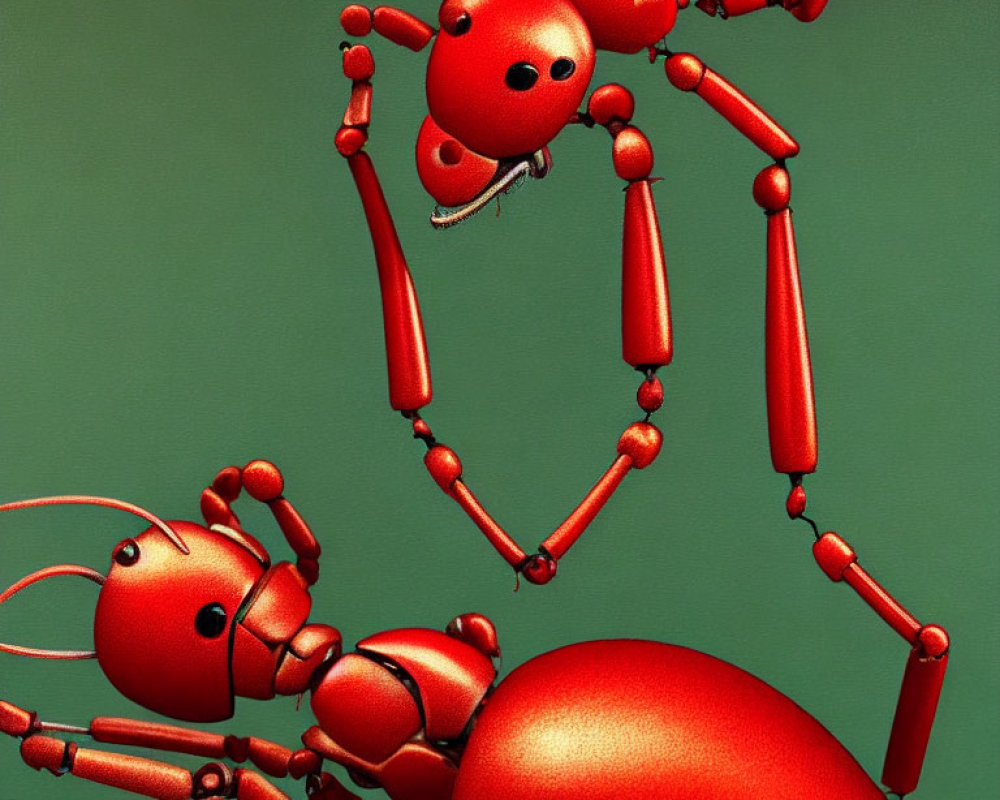 Stylized red ants illustration on green surface