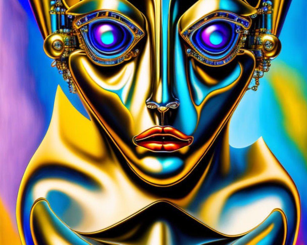 Colorful Abstract Artwork of Stylized Humanoid Face & Surreal Features