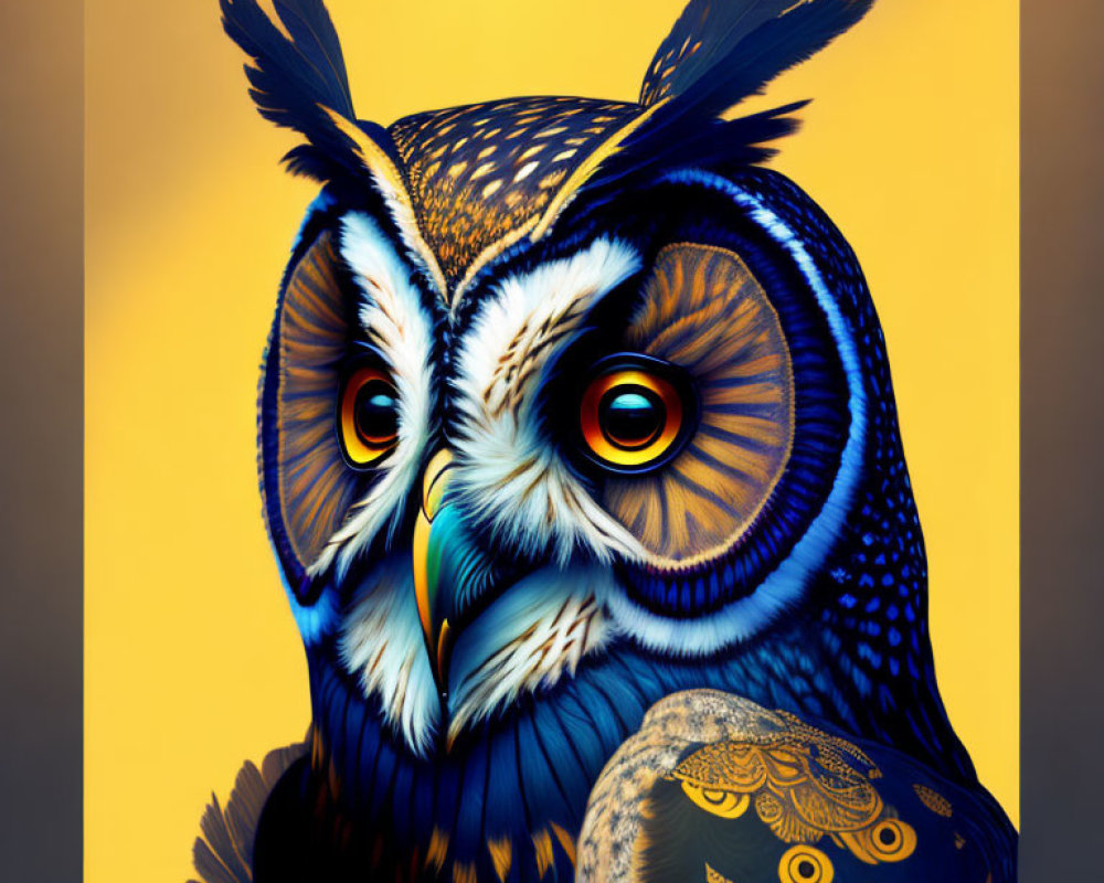 Vibrant Owl Artwork with Detailed Patterns and Expressive Eyes