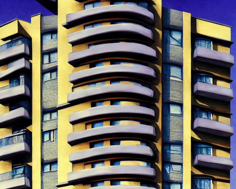 Modern Building with Curved Balconies Against Deep Blue Sky