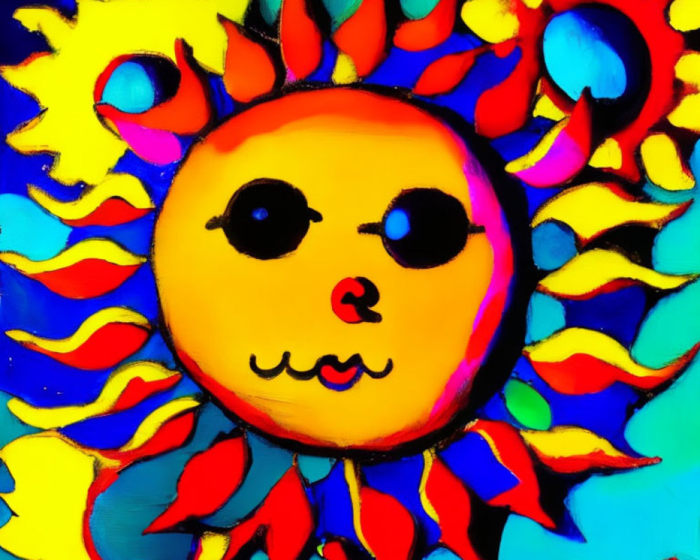 Vibrant smiling sun with colorful rays and simplistic facial features