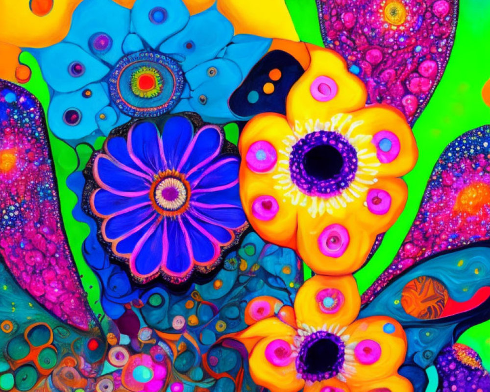 Colorful Abstract Flower Painting with Psychedelic Patterns