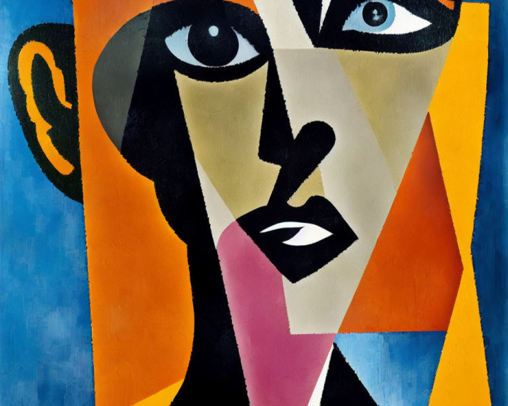 Colorful Cubist Portrait with Geometric Shapes and Asymmetric Features