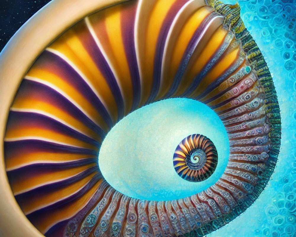 Colorful fractal artwork: Nautilus shell in warm hues