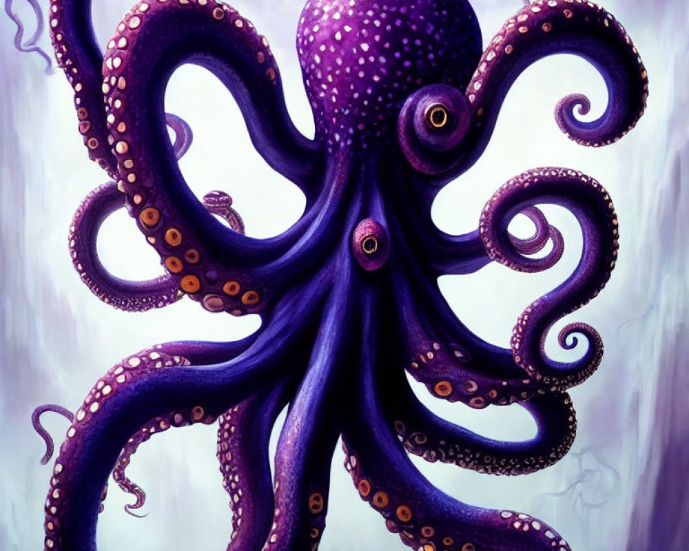 Colorful Purple Octopus Illustration on Swirling Background